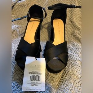 New black platform heel satin